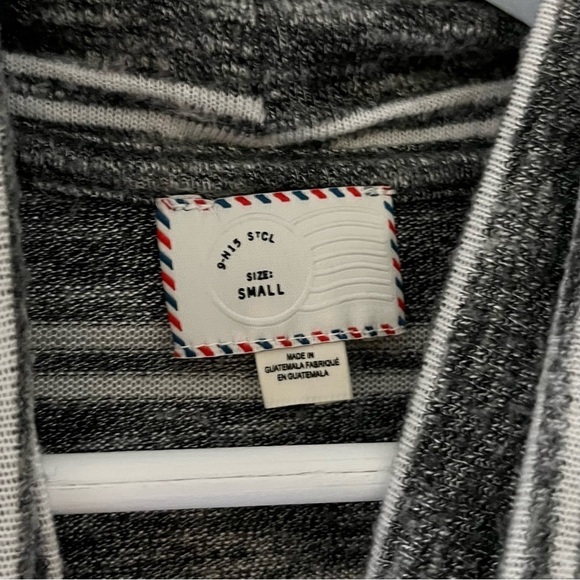 Anthropologie Postmark‎ Mock Neck Stripe Lightweight Sweater Grey White Small - Picture 6 of 9